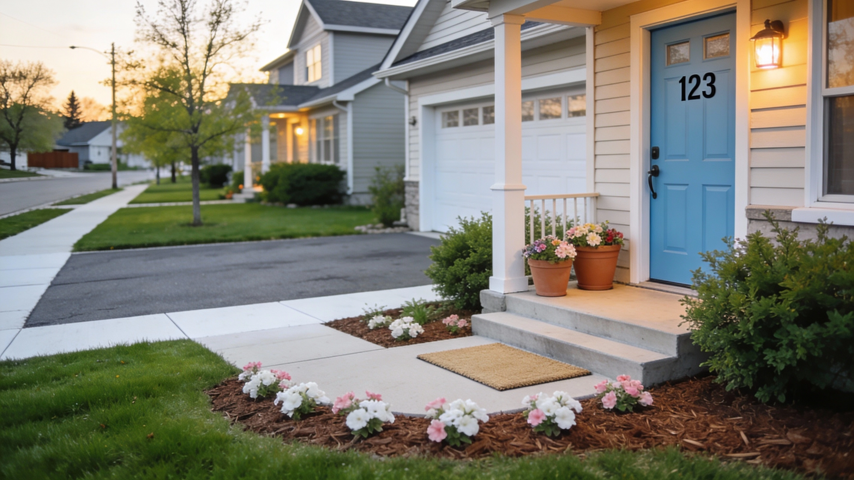 Image of a well-maintained front yard and house exterior in Brandon, MB