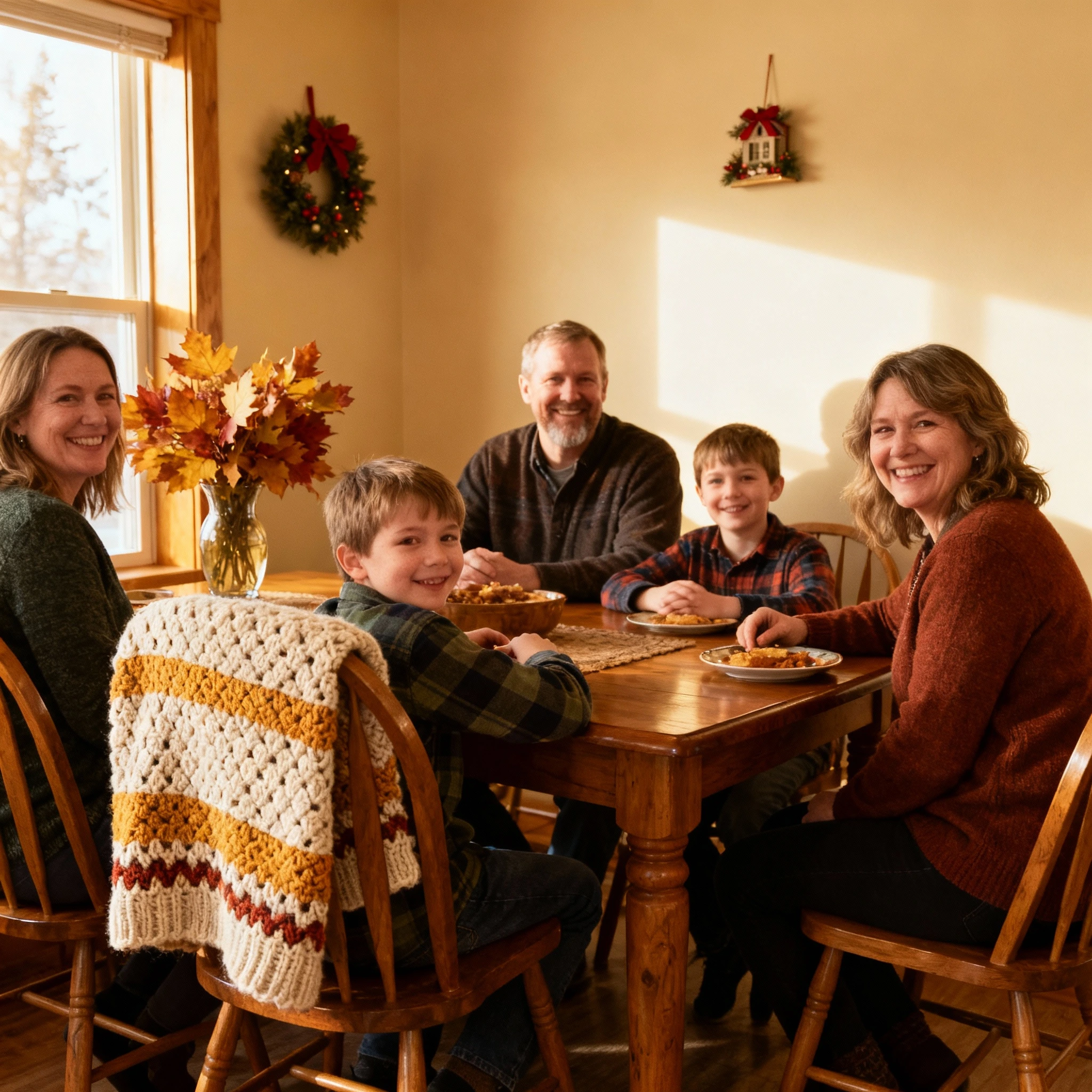 Family at the dining table in Brandon, MB